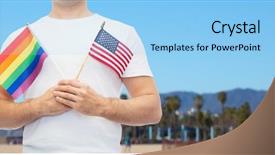  Presentation with lgbt pride flag rainbow flag - Colorful presentation theme enhanced with pride rainbow and american flag backdrop and a light blue colored foreground