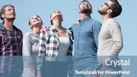  Presentation with team people hugging - PPT theme featuring pridefull person - closeup a team of young background and a teal colored foreground