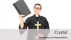  Presentation with holy bible - Slides featuring priest holding a holy bible background and a light gray colored foreground