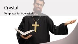 Presentation with open bible - Presentation having priest holding an open bible background and a light gray colored foreground
