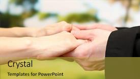  Presentation with holding hands - Audience pleasing slide set consisting of priest holding woman hands backdrop and a yellow colored foreground