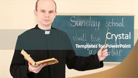  Presentation with school - PPT theme consisting of priest in sunday school background and a ocean colored foreground