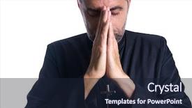  Presentation with praying hands - Presentation enhanced with priest portrait of male pastor background and a wine colored foreground