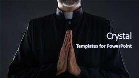  Presentation with pastor - PPT theme with priest portrait of male pastor background and a wine colored foreground