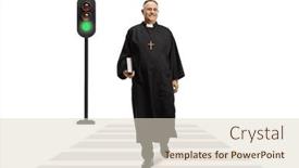  Presentation with pedestrian crossing - PPT layouts with priest-walking-at-a-pedestrian background and a soft green colored foreground