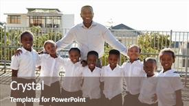  Presentation with elementary children - Presentation theme consisting of primary aged children - teacher and elementary school kids background and a tawny brown colored foreground