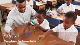  Presentation with school kids - Presentation design having primary aged children - teacher helping elementary school kids background and a red colored foreground