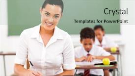  Presentation with school - Beautiful PPT layouts featuring primary education - attractive female school educator preparing backdrop and a light gray colored foreground