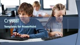  Presentation with education cute - Beautiful PPT layouts featuring primary education - cute little schoolchildren using desktop backdrop and a ocean colored foreground