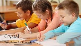  Presentation with classmates - Audience pleasing PPT theme consisting of primary education - portrait of lovely girl backdrop and a coral colored foreground