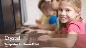  Presentation with looking for their - PPT theme consisting of primary education - portrait of lovely schoolgirl looking background and a violet colored foreground