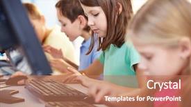  Presentation with computer love - Slide deck enhanced with primary education - portrait of lovely schoolgirl looking background and a coral colored foreground