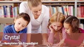  Presentation with pupils reading - Colorful PPT theme enhanced with primary education - portrait of pupils and teacher backdrop and a red colored foreground