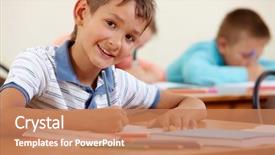  Presentation with classmates - Colorful PPT layouts enhanced with primary education - portrait of smart lad backdrop and a coral colored foreground