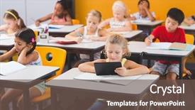  Presentation with school kids - Theme having primary education - school kids studying in classroom background and a tawny brown colored foreground