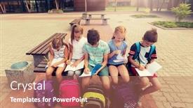  Presentation with friendship school - Beautiful PPT theme featuring primary-education-friendship-childhood-communication backdrop and a coral colored foreground