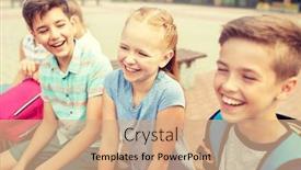  Presentation with school-backpacks - Presentation theme featuring primary-education-friendship-childhood-communication background and a coral colored foreground