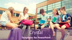  Presentation with school backpacks - Presentation having primary-education-friendship-childhood-communication background and a violet colored foreground