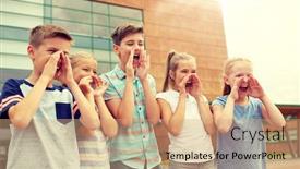  Presentation with friendship school - PPT theme having primary-education-friendship-childhood background and a coral colored foreground