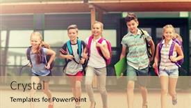  Presentation with friendship school - Theme having primary-education-friendship-childhood background and a coral colored foreground