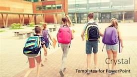  Presentation with school backpacks - Theme enhanced with primary-education-friendship-childhood background and a lemonade colored foreground