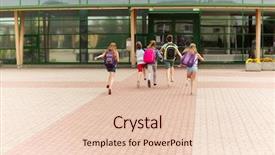  Presentation with school backpacks - Beautiful theme featuring primary education friendship childhood backdrop and a lemonade colored foreground