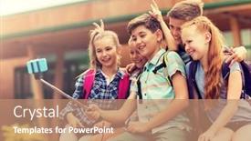  Presentation with elementary school technology - Presentation enhanced with primary-education-technology-friendship-childhood background and a coral colored foreground