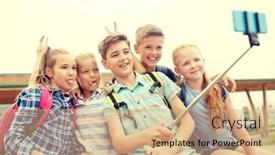  Presentation with school backpacks - Beautiful theme featuring primary-education-technology-friendship-childhood backdrop and a coral colored foreground
