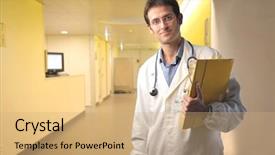  Presentation with hospital - Colorful slide deck enhanced with primary health care - doctor in a hospital ward backdrop and a coral colored foreground