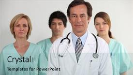  Presentation with team health - Cool new PPT layouts with primary health care - male doctor and his nursing backdrop and a light blue colored foreground