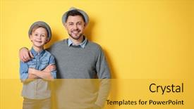  Presentation with colorful impressionist style artistic color - Presentation enhanced with primary health care - stylish father and son background and a  colored foreground