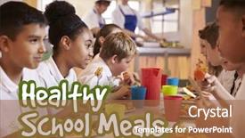  Presentation with school children - Cool new slides with primary school children eat healthy backdrop and a red colored foreground