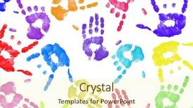  Presentation with hand print - Slide deck consisting of primary school design - multi colored expressive hand print background and a  colored foreground