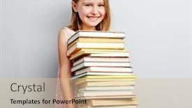 Presentation with stack books - PPT theme having primary-school-girl-holding-stack background and a lemonade colored foreground