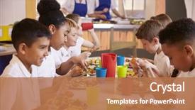  Presentation with school cafeteria - Cool new PPT theme with primary school kids eating backdrop and a coral colored foreground