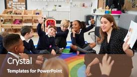  Presentation with kids in school - Presentation theme with primary school kids sitting background and a tawny brown colored foreground