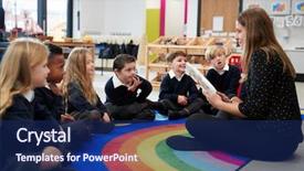  Presentation with kids reading book - Presentation theme having primary school kids sitting background and a navy blue colored foreground