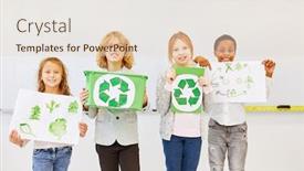  Presentation with recycling - Colorful slide deck enhanced with primary-school-students-as-environmentalists backdrop and a lemonade colored foreground