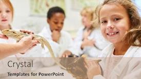  Presentation with biology - PPT theme featuring primary-school-students background and a coral colored foreground