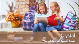  Presentation with school backpacks - Beautiful PPT layouts featuring primary school with book backdrop and a coral colored foreground