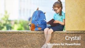  Presentation with school building - Beautiful slides featuring primary school with book backdrop and a coral colored foreground