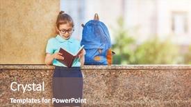  Presentation with school building - Beautiful PPT layouts featuring primary school with book backdrop and a coral colored foreground