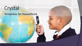  Presentation with looking glass - Slide set consisting of primary schoolboy using magnifying glass background and a white colored foreground