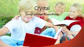  Presentation with summer school - PPT theme consisting of primary schoolchildren enjoying reading background and a soft green colored foreground