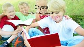  Presentation with summer school - Slides featuring primary schoolchildren enjoying reading background and a soft green colored foreground