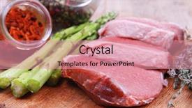  Presentation with color powder - Amazing presentation theme having prime fillet meat dry raw beef on cutting board with asparagus thyme bundle color peppercorn mix and red paprika powder mixed with dry spices over wooden table ready to cooking backdrop and a coral colored foreground