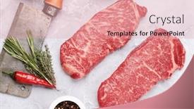  Presentation with steak - PPT theme featuring prime-marbled-beef-steaks-raw background and a lemonade colored foreground