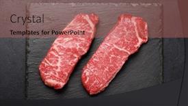  Presentation with beef - Slides with prime-marbled-beef-steaks-raw background and a coral colored foreground
