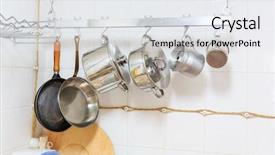  Presentation with kitchen - Audience pleasing PPT theme consisting of primos - pans and pots hanging backdrop and a white colored foreground