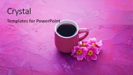  Presentation with coffee cup - PPT theme consisting of primrose - cup of spring coffee background and a lavender colored foreground